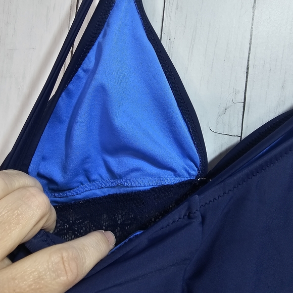 Mossimo High Waist One Piece Swimsuit Lace Inset V-Neck Strappy Back Size XL. - Picture 7 of 10